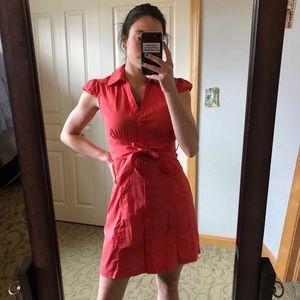 Salmon casual summer belted dress